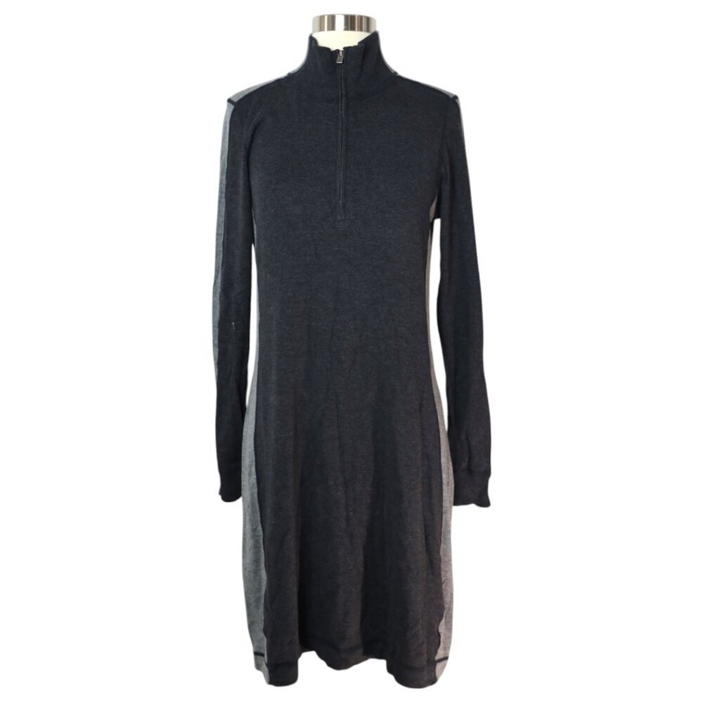 Womens Sweater Dress Gray Knitted Ribbed Cuff Winter Raglan Sleeve‎ Quarter Zip